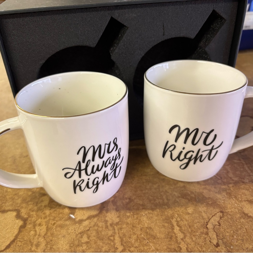 Mr. and Mrs. Right White Mug Set New